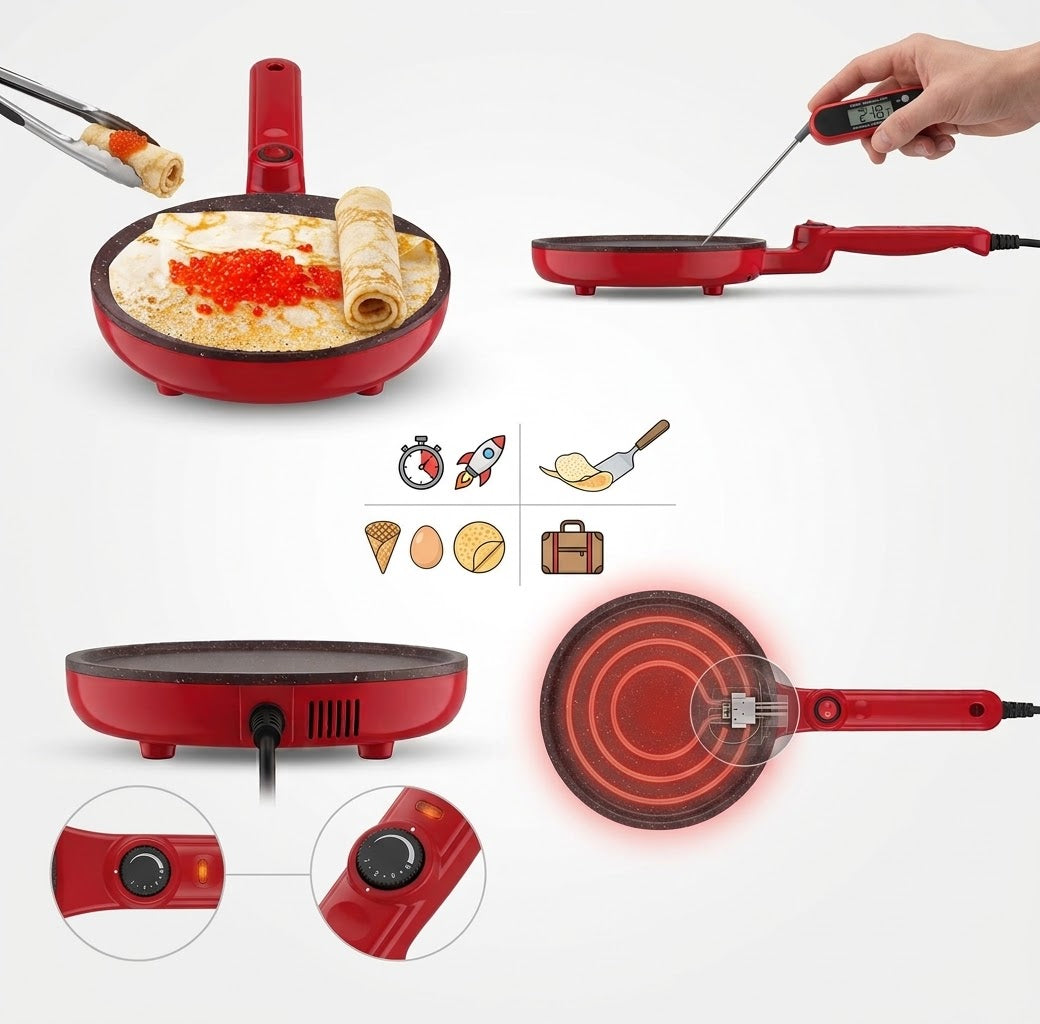 650W Electric Pancake & Crepe Maker – 20cm Non-Stick Pan