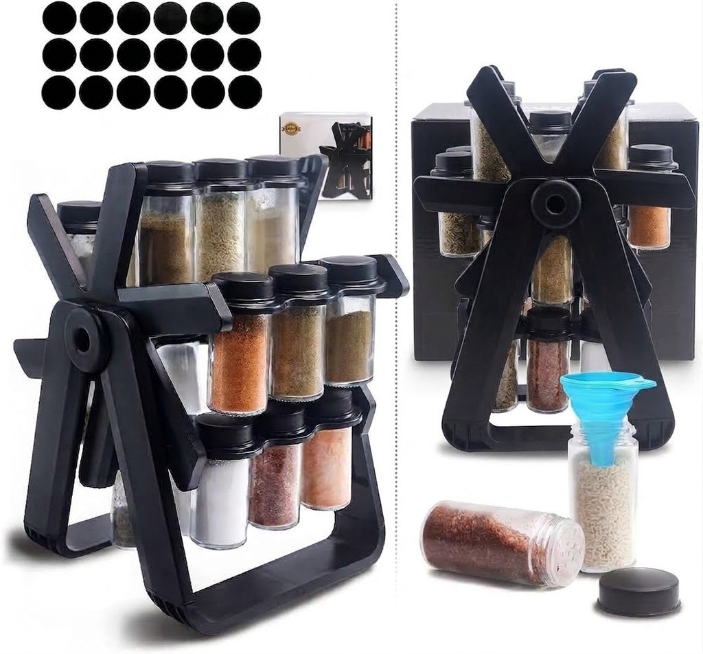 360° Rotating Spice Rack with 18 Glass Jars