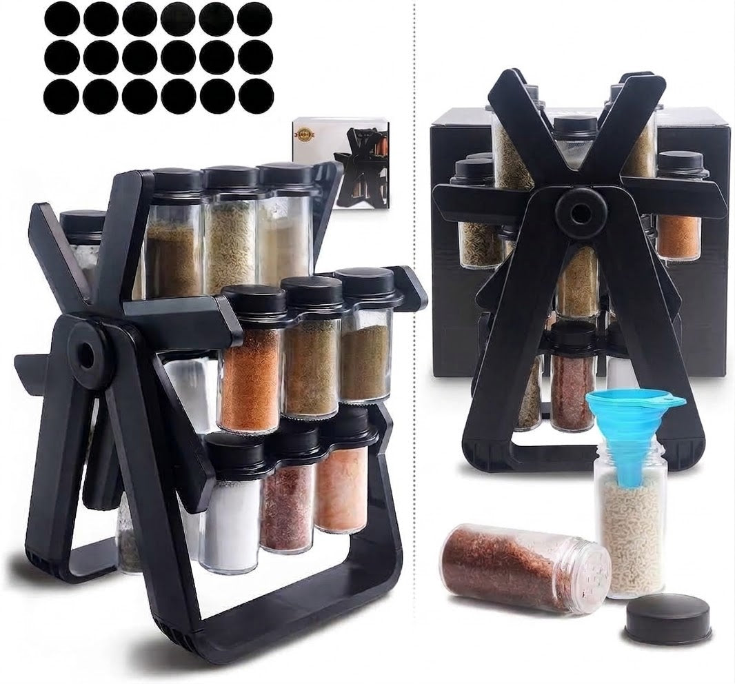 360° Rotating Spice Rack with 18 Glass Jars