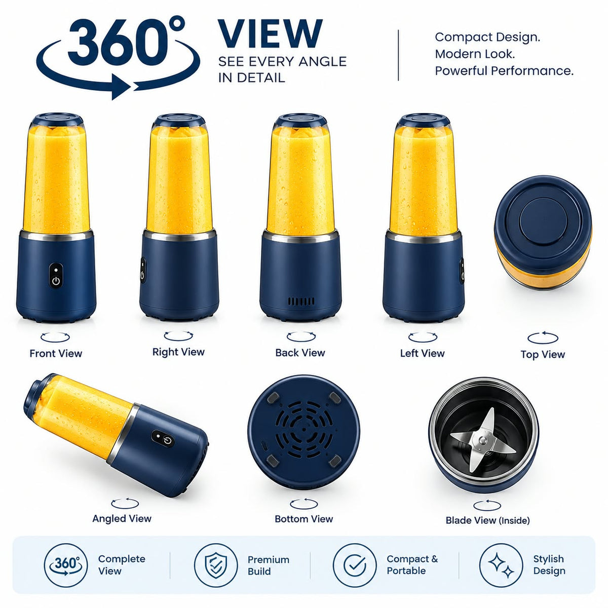 Portable Blender with Cup – Quiet, Self-Cleaning & Adjustable Power