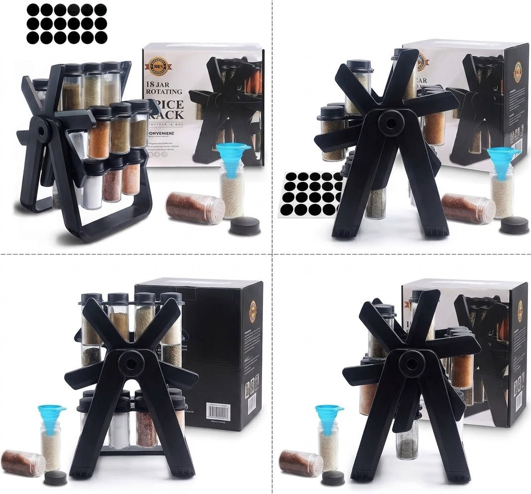 360° Rotating Spice Rack with 18 Glass Jars