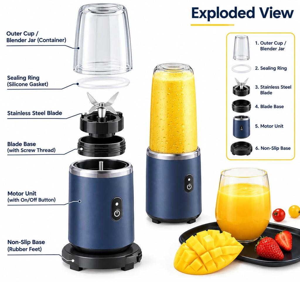 Portable Blender with Cup – Quiet, Self-Cleaning & Adjustable Power